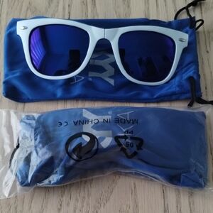 Men's White Frame Sunglasses with Blue Mirror Lenses